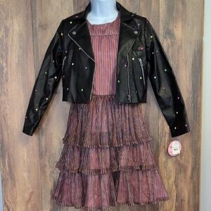 NWT FAO.abulous FAO Schwarz Layered Dress with Black Polk a Dot Jacket Girls XL